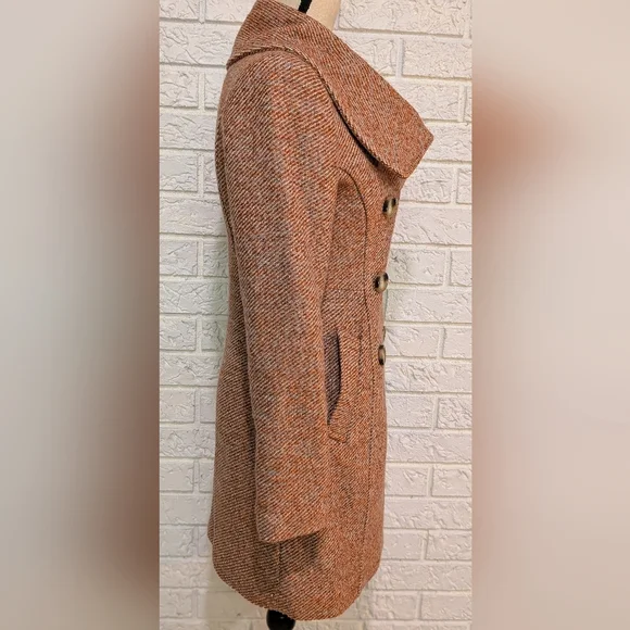 Sabine Double Breasted Wool Pea Coat Tweed Lined XS Winter/Could Jacket Pockets - Picture 3 of 11